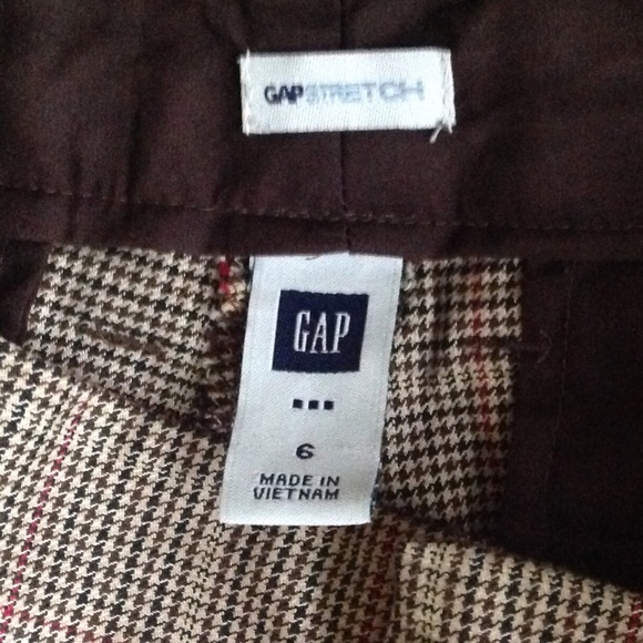 GAP Stretch Glen Plaid Flare Cuffed Trousers Y2K Tan Brown - Sz 6 - Picture 12 of 15